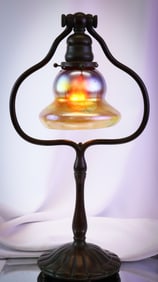 Tiffany Studios Bronze L.C.T. Favrile Pulled Feather Desk Lamp