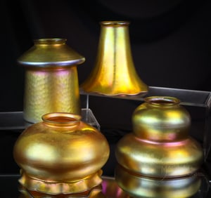 4 pc Lot Gold Iridescent Art Glass Steuben & More Art Glass Shades