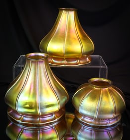 3 pc Lot Steuben Gold Aurene Art Glass Shades