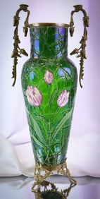 Austrian Crackle Enameled Art Glass  16" Vase