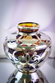 Art Nouveau Sterling Overlay 999/1000 Fine Art Glass Vase