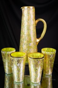 Moser Spatter Victorian Art Glass Gilt & Silvered Water Set