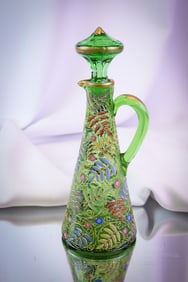 Moser Moorish Green Enameled Art Glass Victorian Cruet