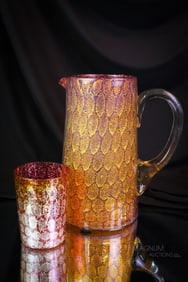 Victorian Spangle Glass Coinpost Fishscale Tankard Pitcher & Tumbler