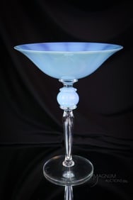 Aqua Opalescent Art Glass Tazza Compote