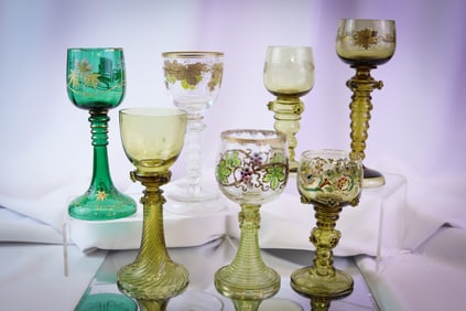 7 pc Lot Bohemian Art Glass Roemers