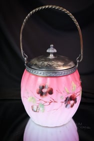 Victorian Peachblow Enameled Glass Biscuit Jar