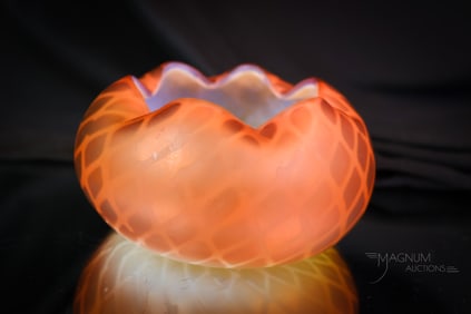 Webb Victorian Russet Diamond Quilt Mother of Pearl Rose Bowl