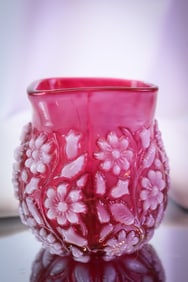 Very Rare Experimental Victorian Findlay Floradine Cranberry Opalescent Glass