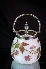 Victorian Flower & Acorn Mother of Pearl Art Glass Marmalade Sweetmeat