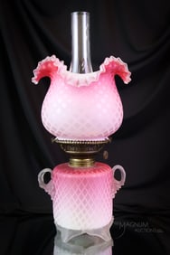 Victorian Pink Mother of Pearl Satin Glass Oil Lamp