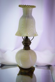 Victorian Nailsea Art Glass Citron Junior Oil Lamp