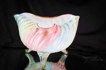 Loetz Rainbow Gilt Uranium Cased Art Glass Victorian Bowl