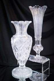 2 pc Lot American Brilliant Cut Glass Vases