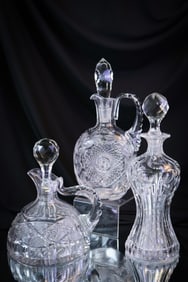 3 pc Lot American Brilliant Cut Glass Decanters Mt Washington Pairpoint