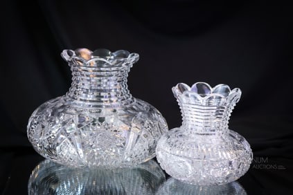 2 pc Lot American Brilliant Cut Glass Flower Center Vases