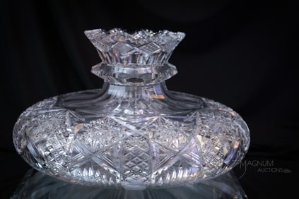 Monumental American Brilliant Period Cut Glass Signed Libbey "Empress" 15" Flower Center Vase