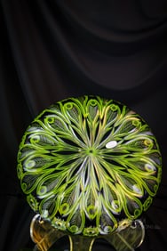 Large Bohemian Blue to Lemon Cut Glass 12 1/2" Bowl