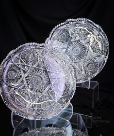 Pair American Brilliant Period Empire Cut Glass Co. "Argo" Chargers