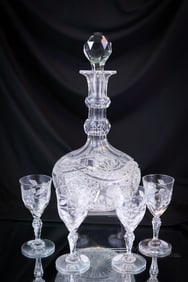 5 pc American Brilliant Period Cut Glass Decanter Set