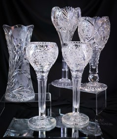 5 pc Lot American Brilliant Period Cut Glass Vases