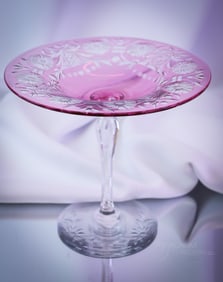 Signed Libbey American Brilliant Period Cut Glass Tazza Compote