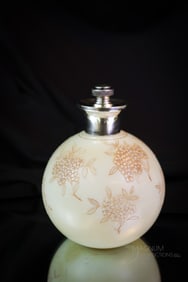 Thomas Webb & Sons Victorian Uranium Ivory  Cameo Art Glass Perfume with Sterling Silver