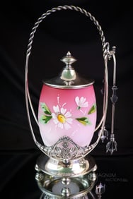 Tufts Victorian Silverplate Satin Enameled Glass Pickle Castor