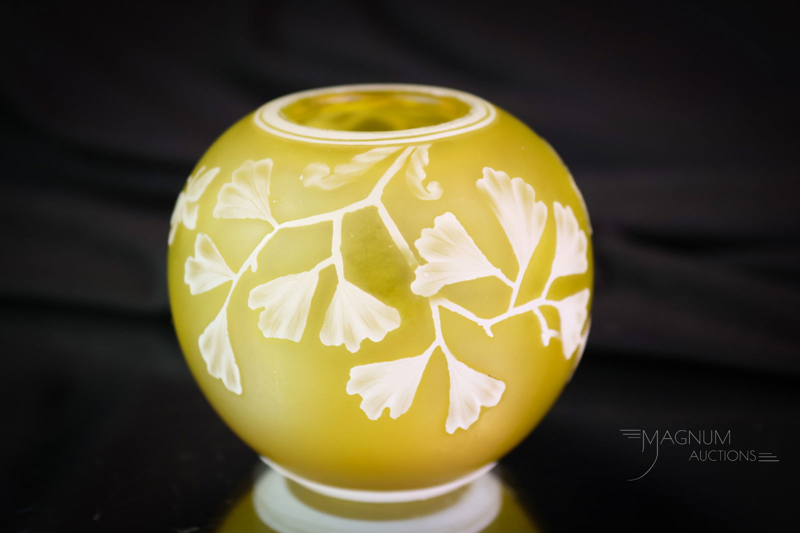 Webb Victorian Uranium Citron Cameo Glass Miniature Rose Bowl: A beautiful little gem. This is a Webb miniature English cameo glass rose bowl. This little guy is rich in uranium content. He lights up under black light. This little rose bowl measures only 2" tall.