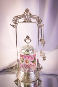 Derby Victorian Silverplate Cranberry Rubina Enameled Glass Pickle Castor