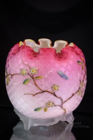 Huge Victorian Mother of Pearl Decorated Glass Uranium Rose Bowl