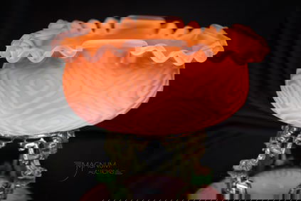 Vivid Orange Satin Glass Mother of Pearl Ormolu Brides Bowl Centerpiece