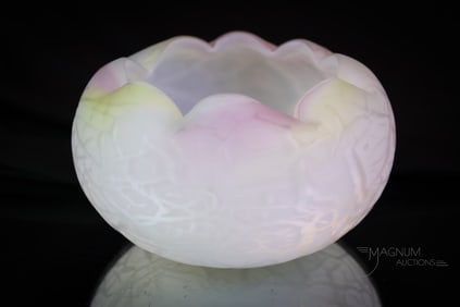Rainbow Victorian Satin Mother of Pearl Art Glass Rose Bowl