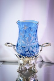Hartford Victorian Silverplate Blue Enameled Glass Celery Vase Castor