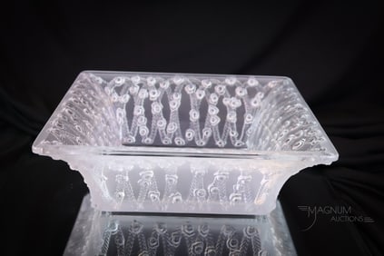 Signed Lalique France "Coupe Roses" Art Glass Bowl