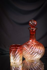 2 pc Lot Baccarat Rose Tiente French Crystal Deanter & Tumbler