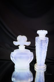 2 pc Lot Signed Sabina & French Opalescent Art Glass Perfume Bottles