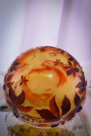 Signed Devez French Canmeo Art Glass Hanging Lamp Shade