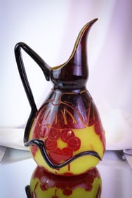 Schneider Le Verre Francais "Groseilles" ca. 1925 French Cameo Art Glass Pitcher
