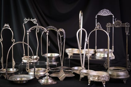 11 pc Lot Victorian Silverplate Pickle Castor Frames & More