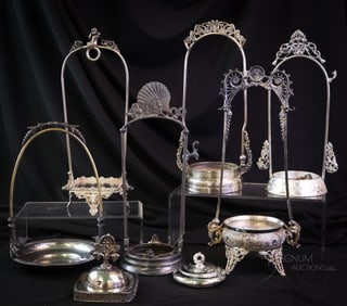 6 pc Lot Victorian Silverplate Pickle Castor Frames