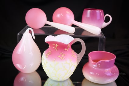 6 pc Lot Fondness for Victorian Peachblow Glass