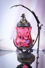 Meriden Victorian Silverplate Cranberry Pickle Castor