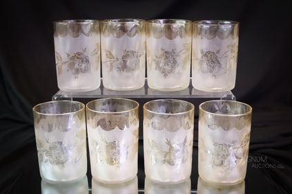 6 pc Set New England Victorian Pomona Glass Butterfly & Pansy Tumblers