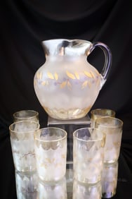 7 pc Victorian New England Blueberry & Leaf Pomona Glass Water Set