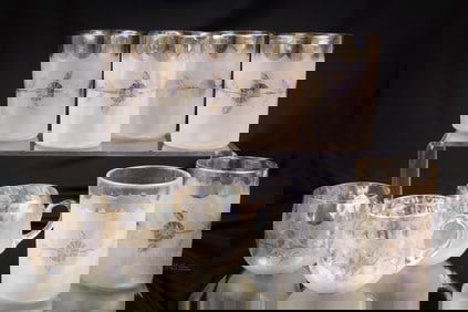 9 pc Lot Victorian New England Glass Corngflower Tumbler & Punch Cups