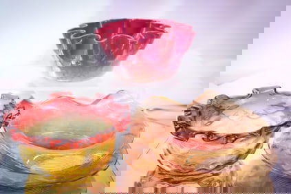 4 pc Lot Victorian Art Glass New England Peachblow Agata Amberina & Threaded