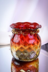 Mt. Washington Victorian Amberina Glass Pouch Vase