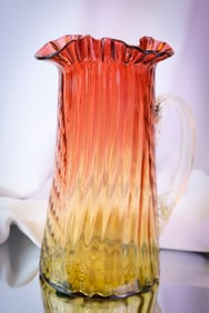 Victorian Amberina Waffle Swirl Glass Tankard Water Pitcher