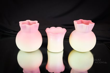 3 pc Lot Webb & Italian Uranium Burmese Art Glass Toothpick Holders